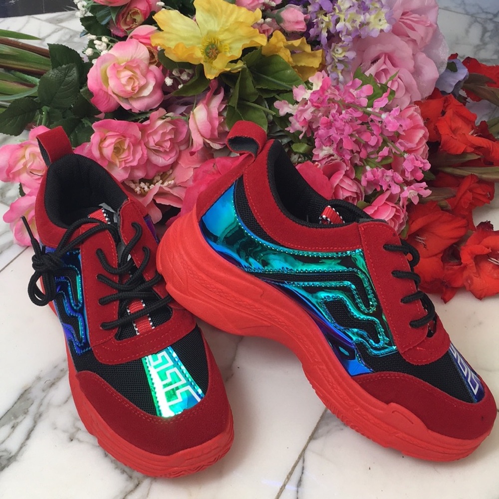 Sneakers Platform Chunky Trendy Red NWT ALL SIZES - Picture 2 of 8